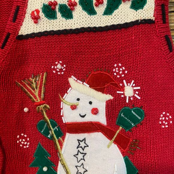 Vintage Bobbie Brooks Christmas Vest Small Snowman Embroidered Beaded holiday - Picture 5 of 8